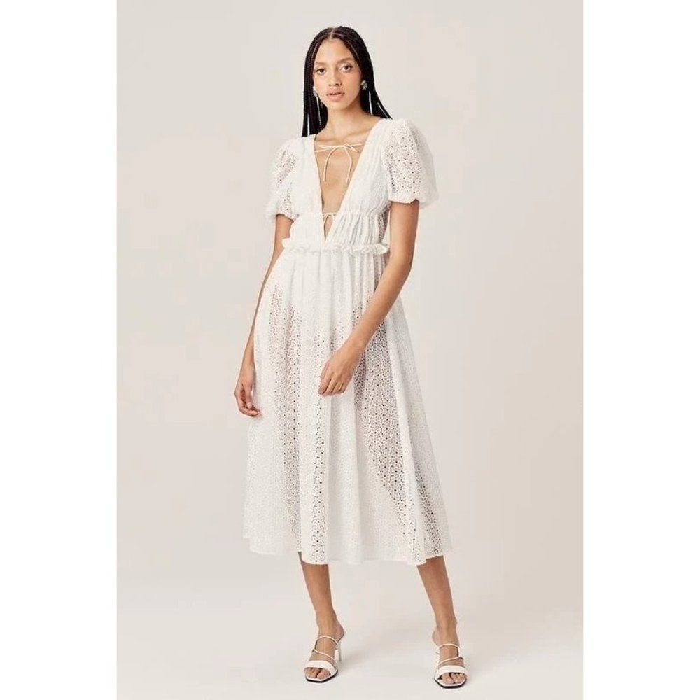 Worn once! For Love & Lemons White Cosmo Floral Eyelet Maxi Dress, Size Small